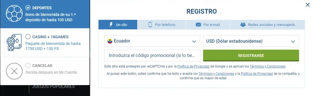 1xbet registro